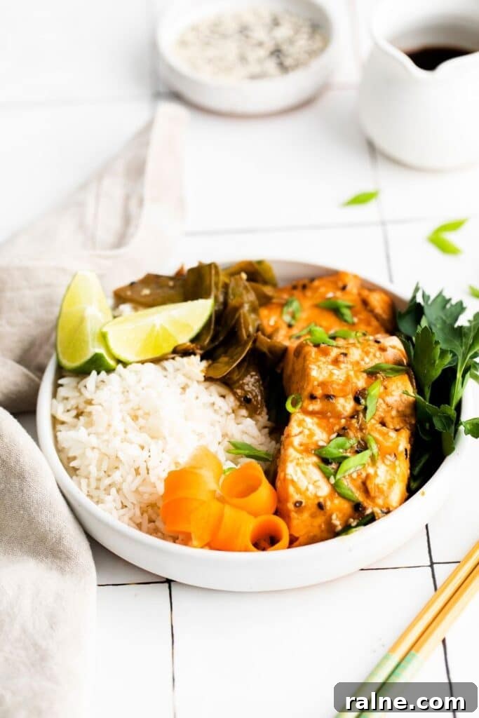 Instant Pot Salmon: Perfect Fresh or Frozen Fillets in Minutes 6 side view of salmon rice bowl
