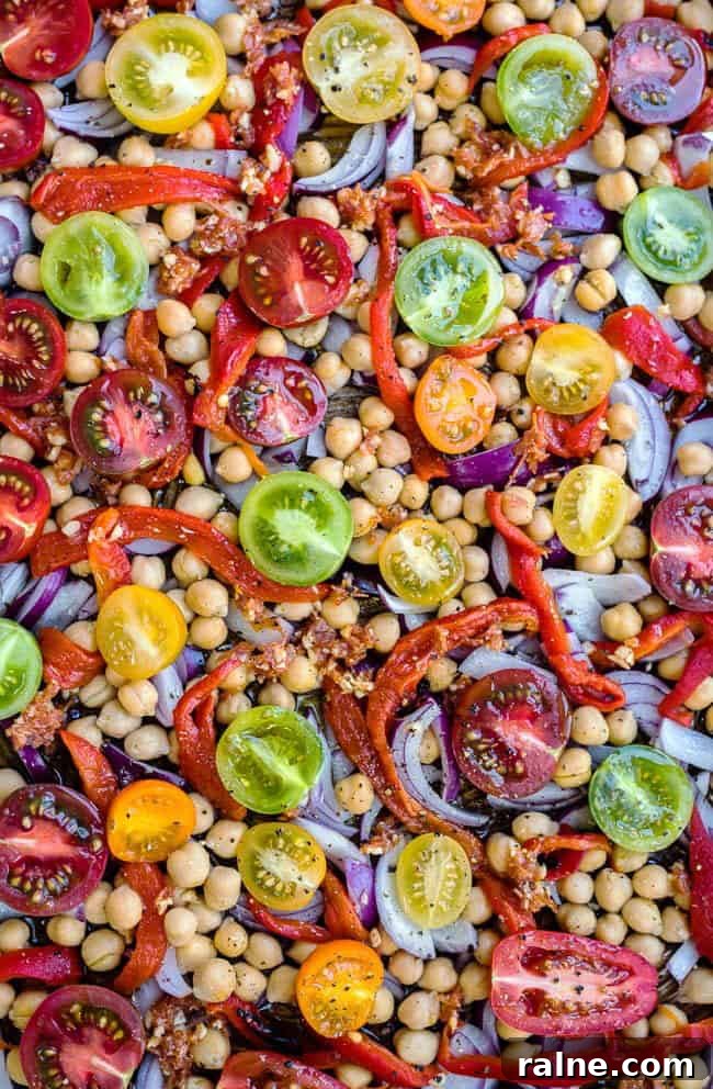 Tomatoes and chickpeas on a tray
